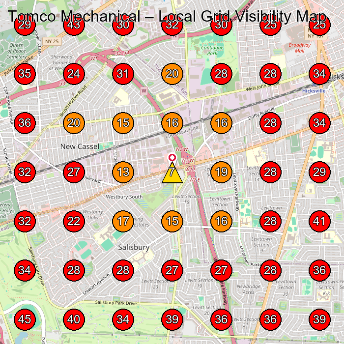 Tomco Mechanical GeoGrid visibility map for Hvac Contractor in Westbury
